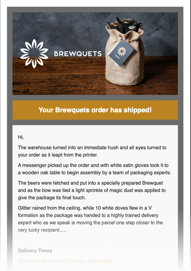 Screen capture of an email from Brewquets